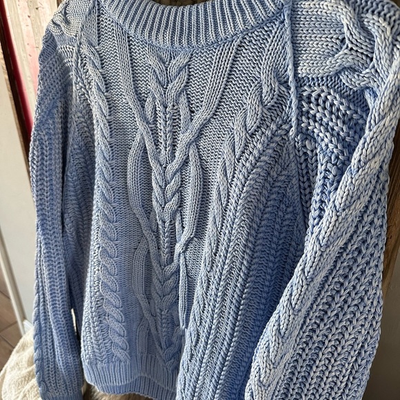 Free People Light Blue Cable Knit Sweater - Picture 2 of 4